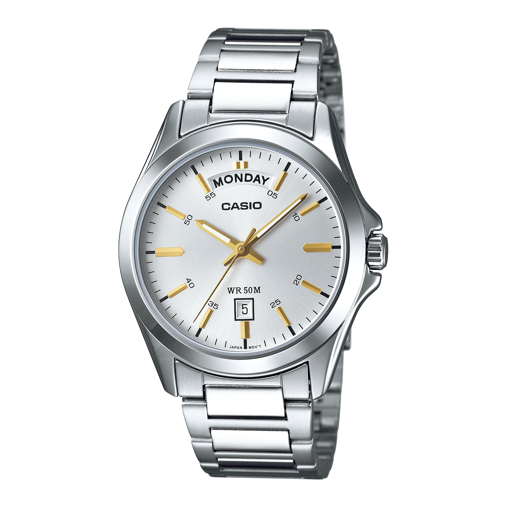 Men's Silver Dial Analog Watch with Stainless Steel Bracelet - MTP-1370D-7A2VDF