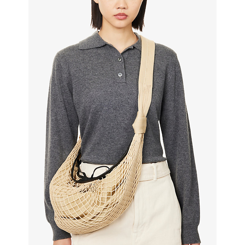 Womens Croissant Filt Woven Shoulder Bag