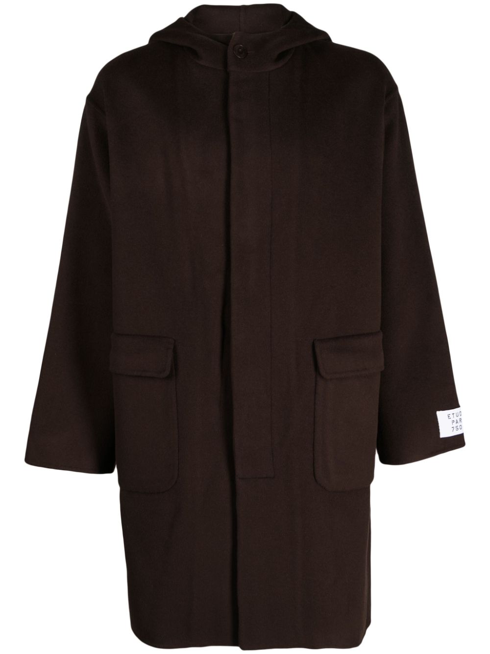 Temple logo-patch hooded coat - Brown