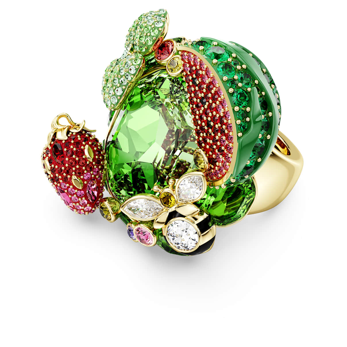 Idyllia motif ring, Multicolored, Gold-tone plated
