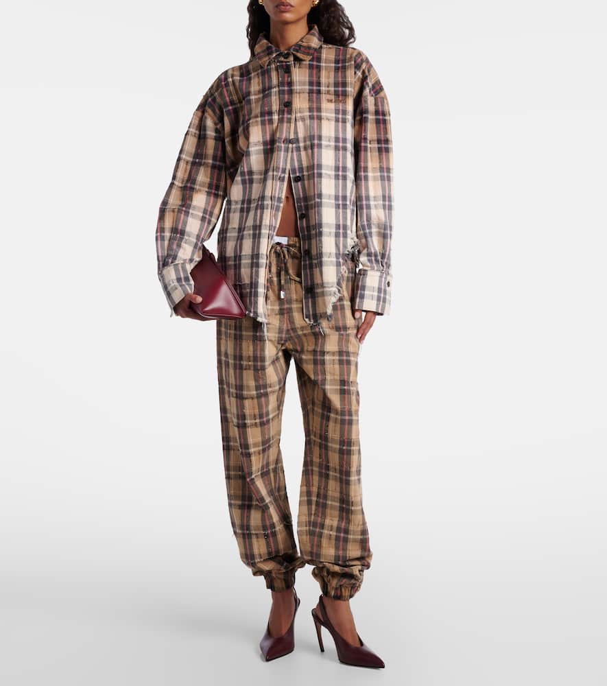 Checked cotton flannel cargo pants