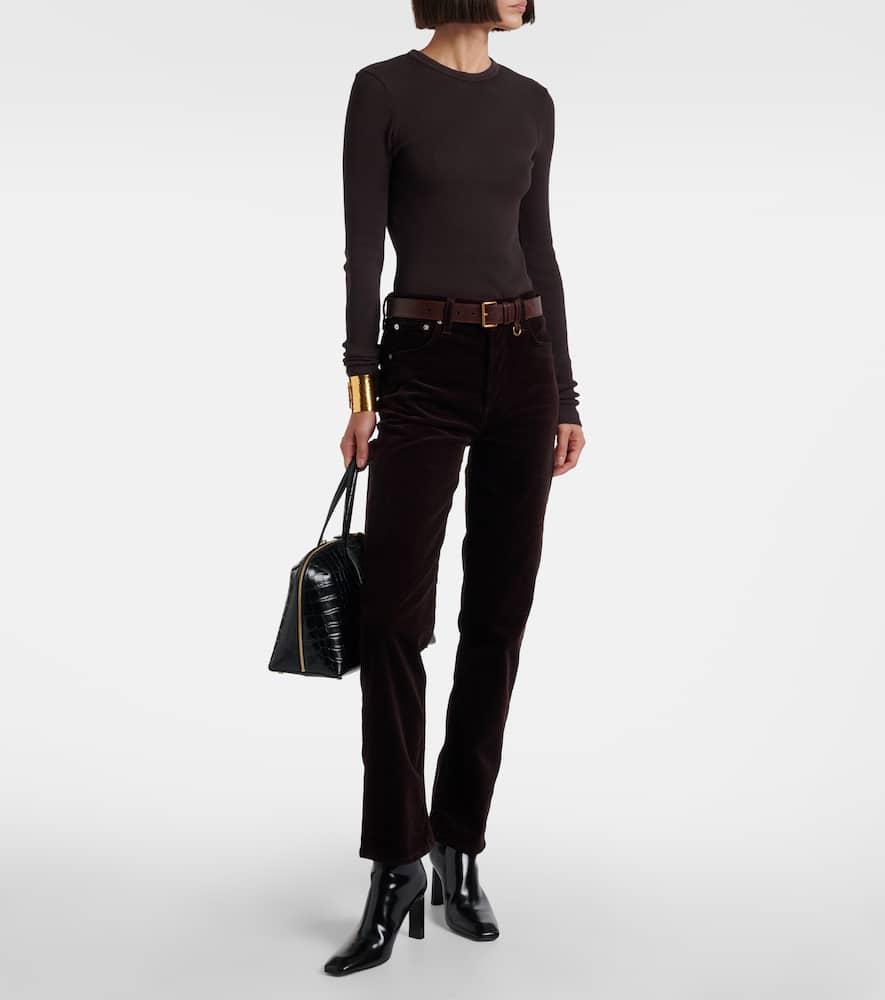 Pilar waffle-knit cropped cotton top