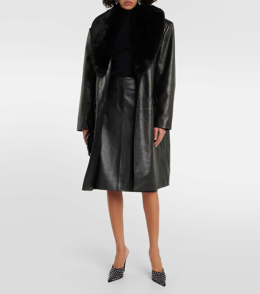 Leather midi skirt