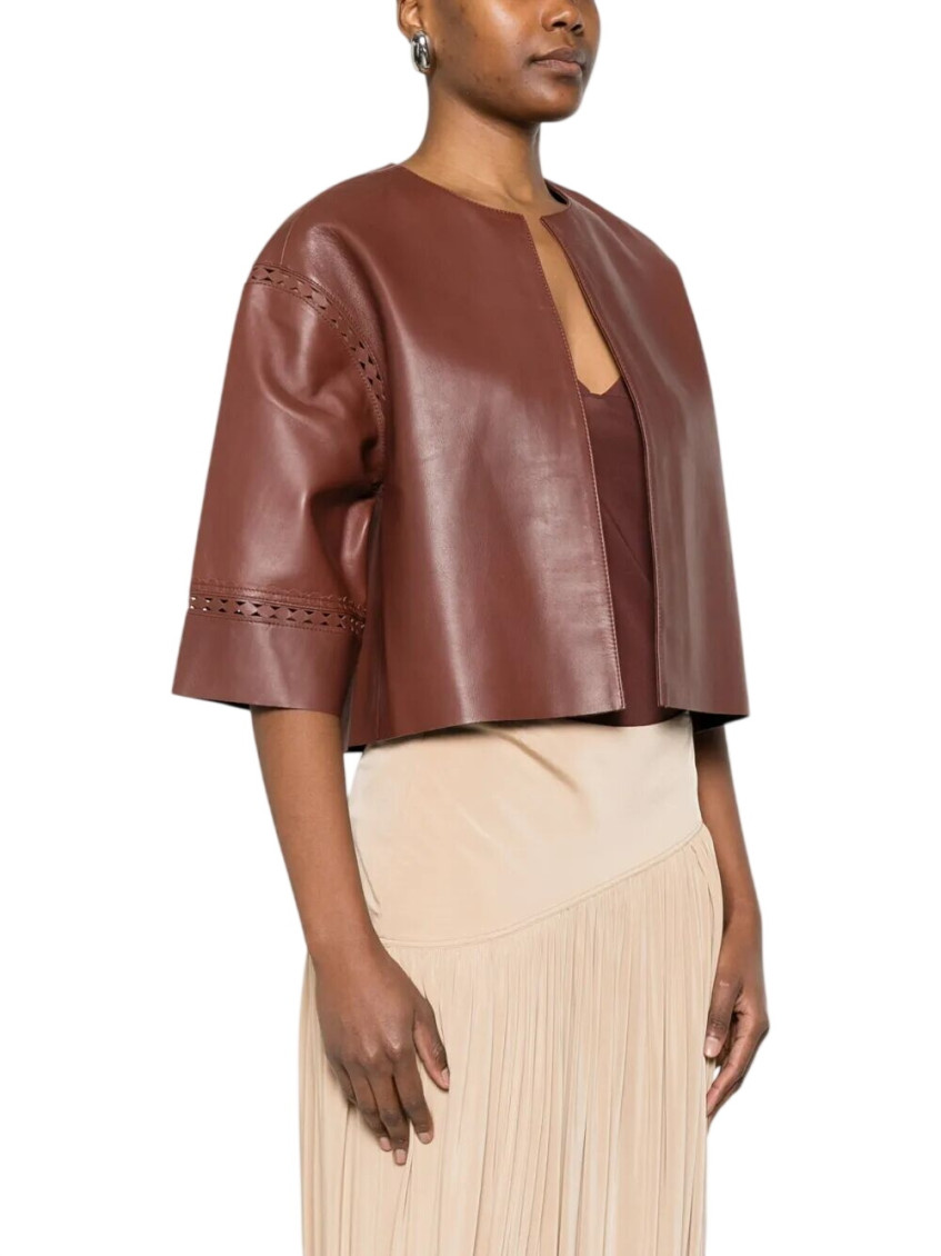 Brown Round Neck Jacket