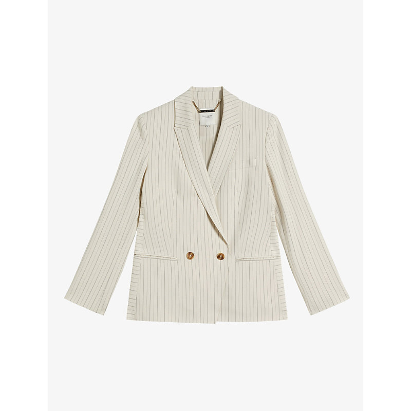 Womens Cream Double-breasted Pinstripe Stretch-woven Blazer