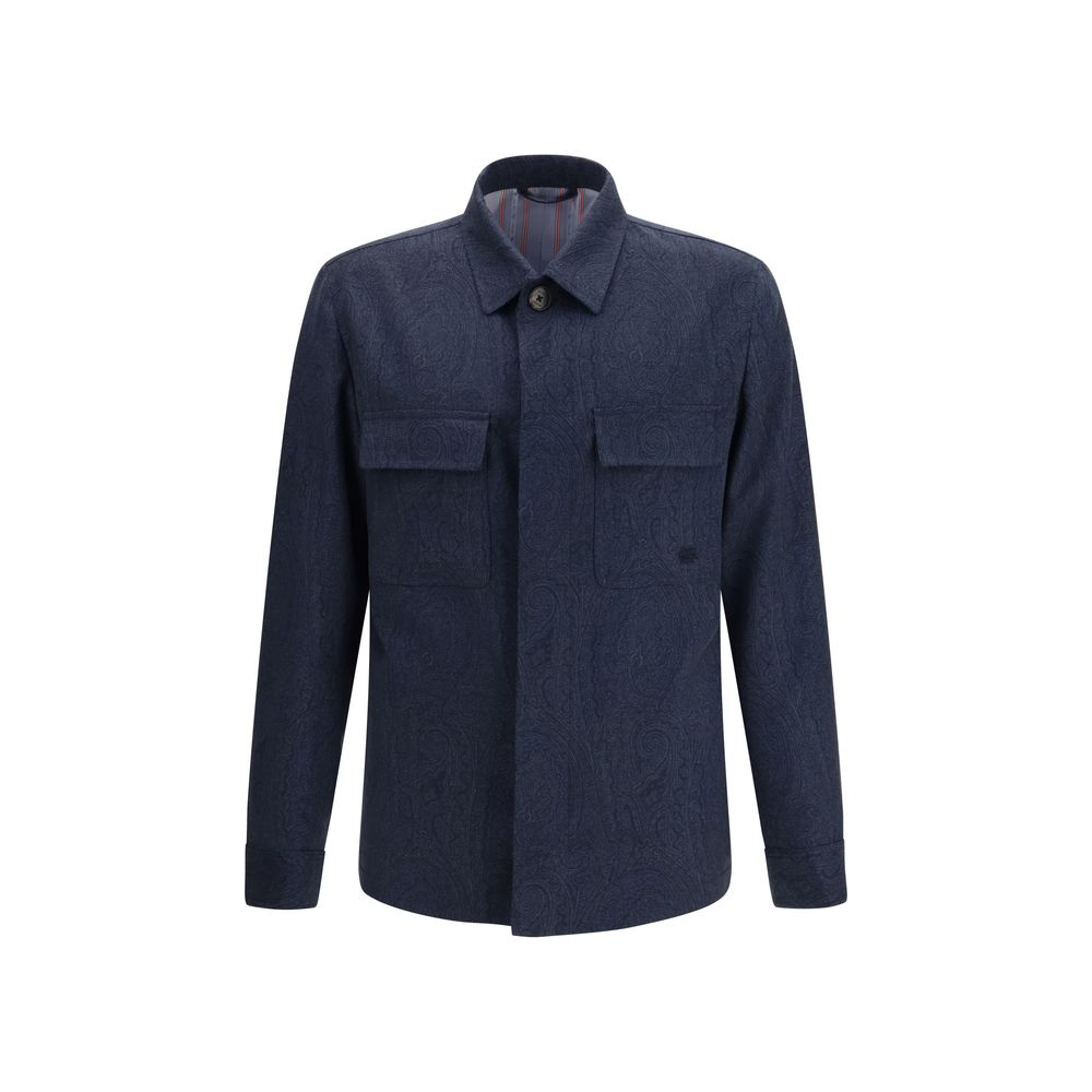 Wool Paisley Overshirt — Navy