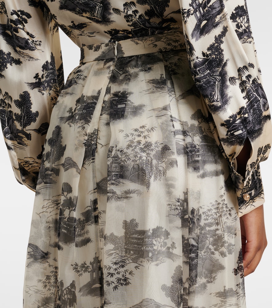 Elegante Sabbia printed silk organza maxi skirt
