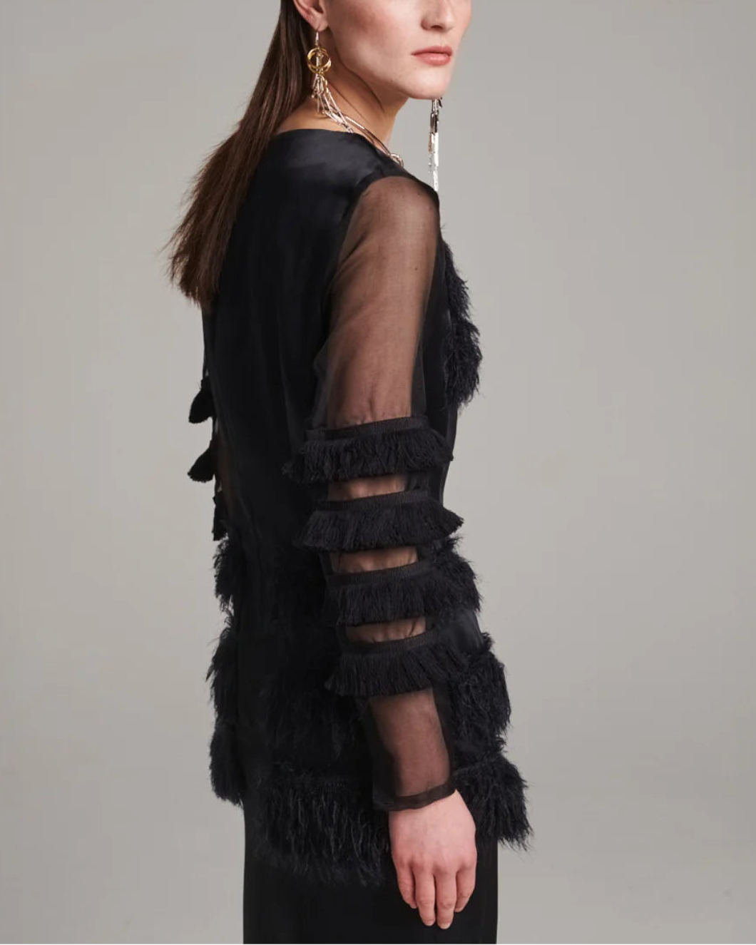 Combined Fringe Satin Dress