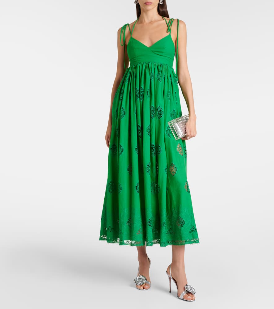 Embroidered cotton-blend midi dress