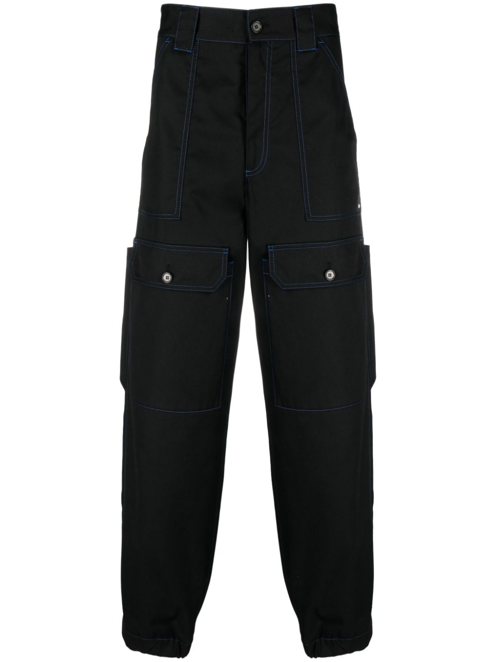 Contrasting-stitch logo-patch trousers - Black