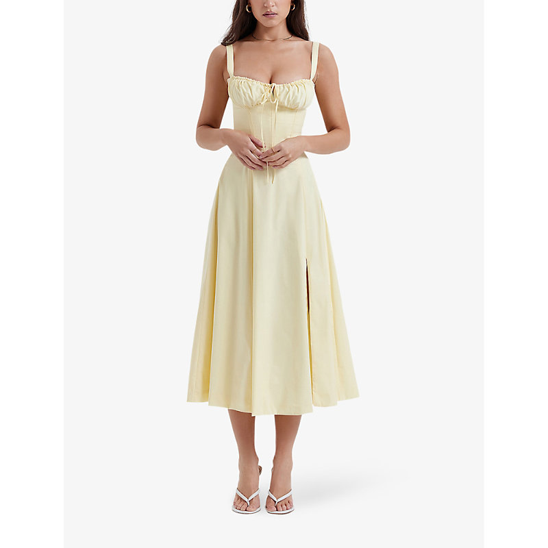 Womens Buttercup Carmen Gathered-cup Stretch Cotton-blend Midi Dress