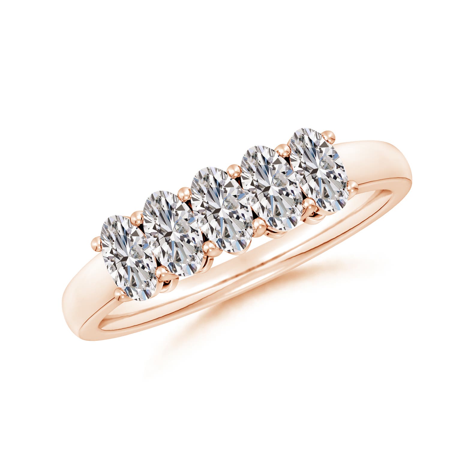 Angara 1.05 Carats Prong-Set Oval Diamond Five Stone Wedding Ring in 14K Rose Gold