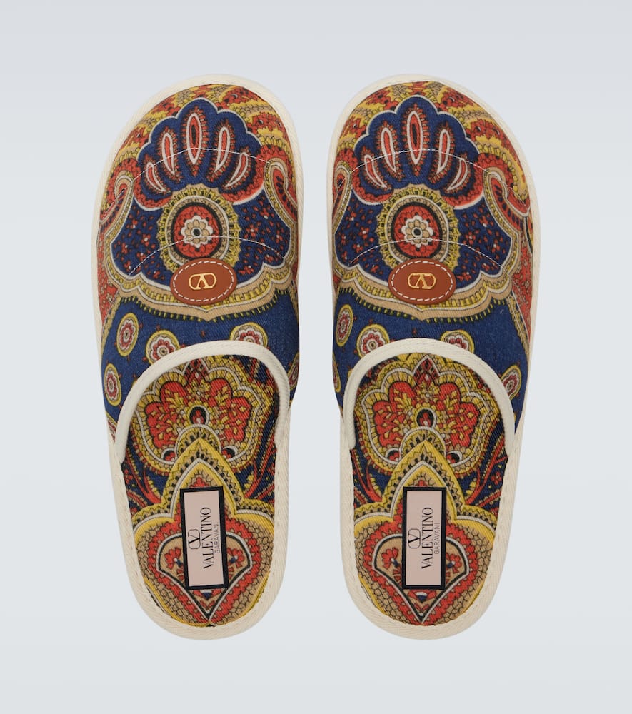 Paisley denim slides
