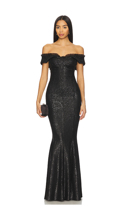 Norma Kamali Double Drop Shoulder Grace Fishtail Gown in Black. XXS. Also in