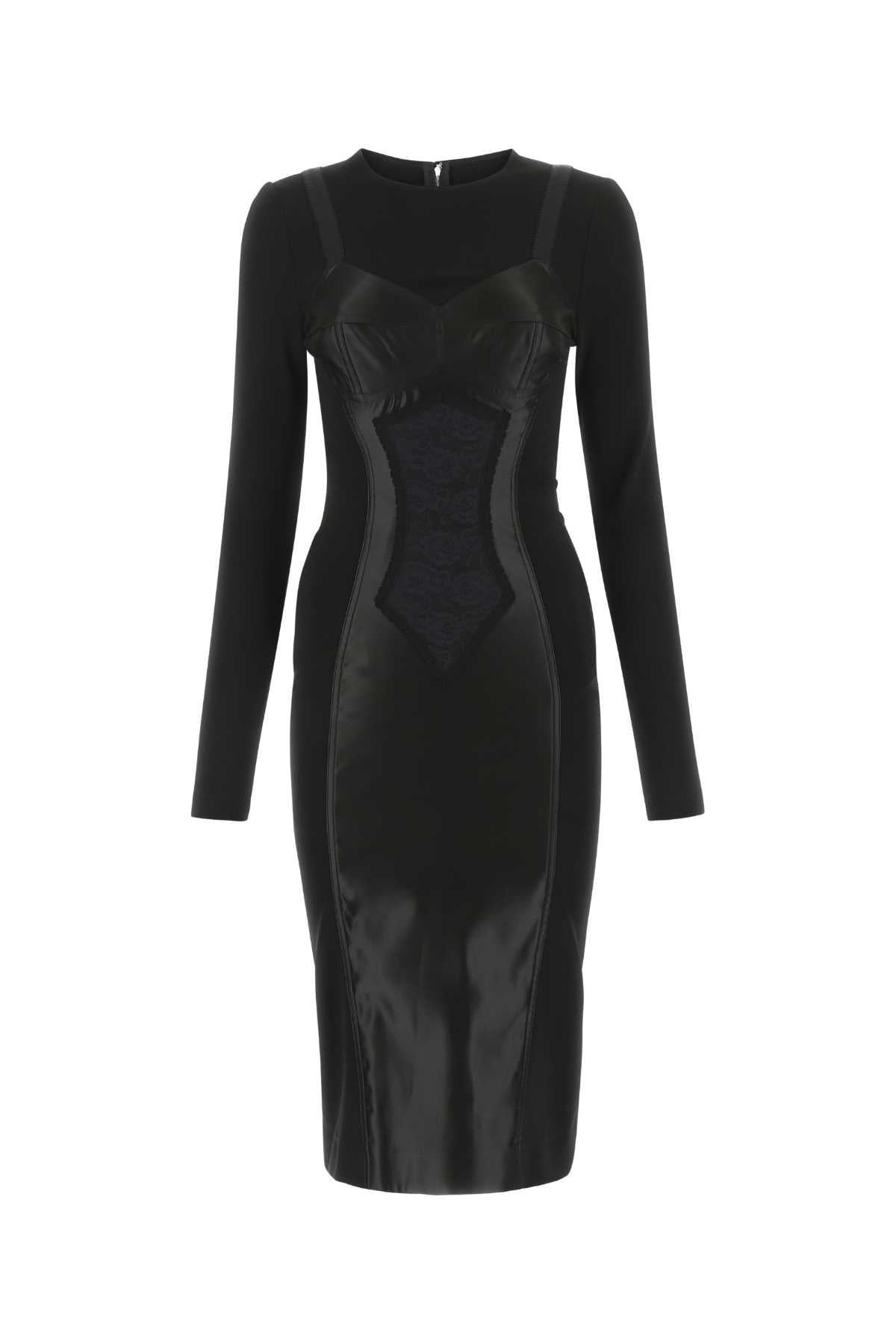 Corset-Detailed Midi Dress — Black