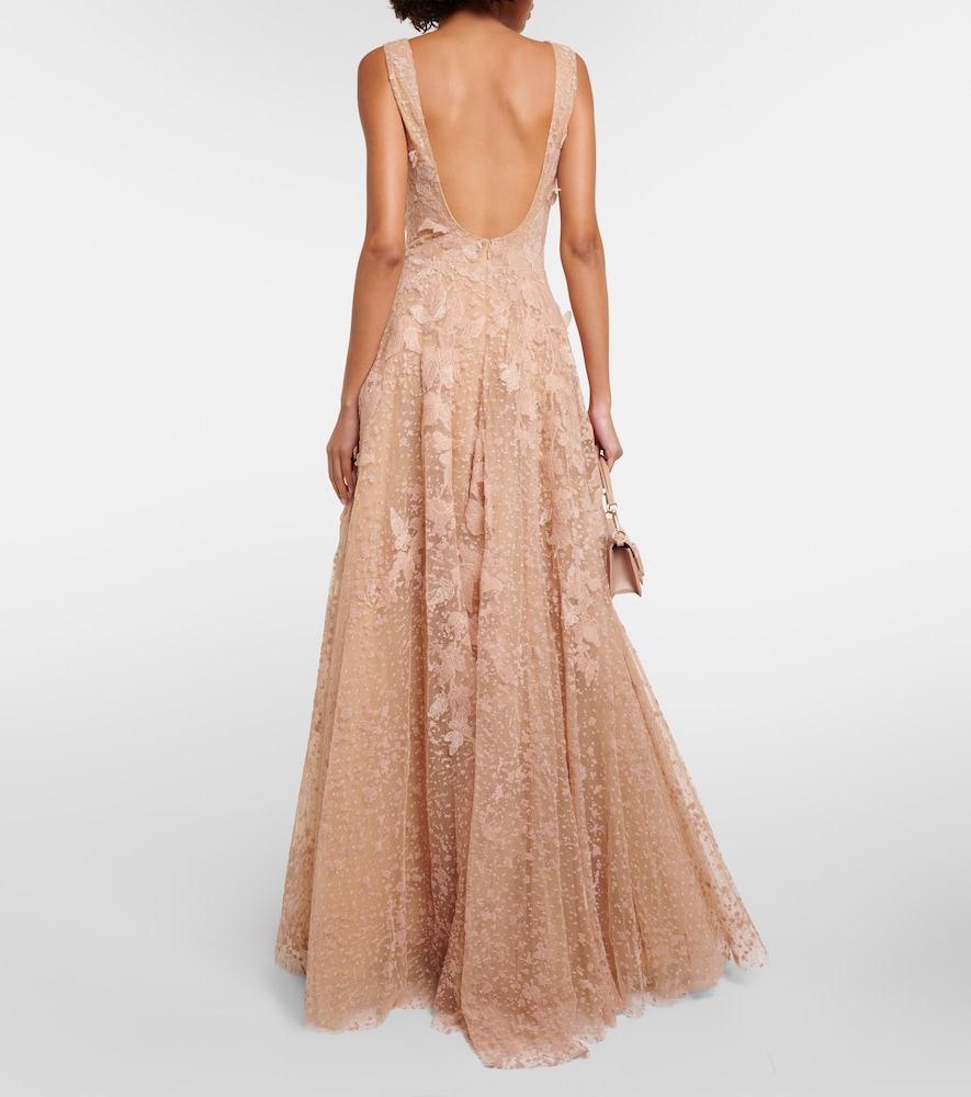 Appliqué tulle gown