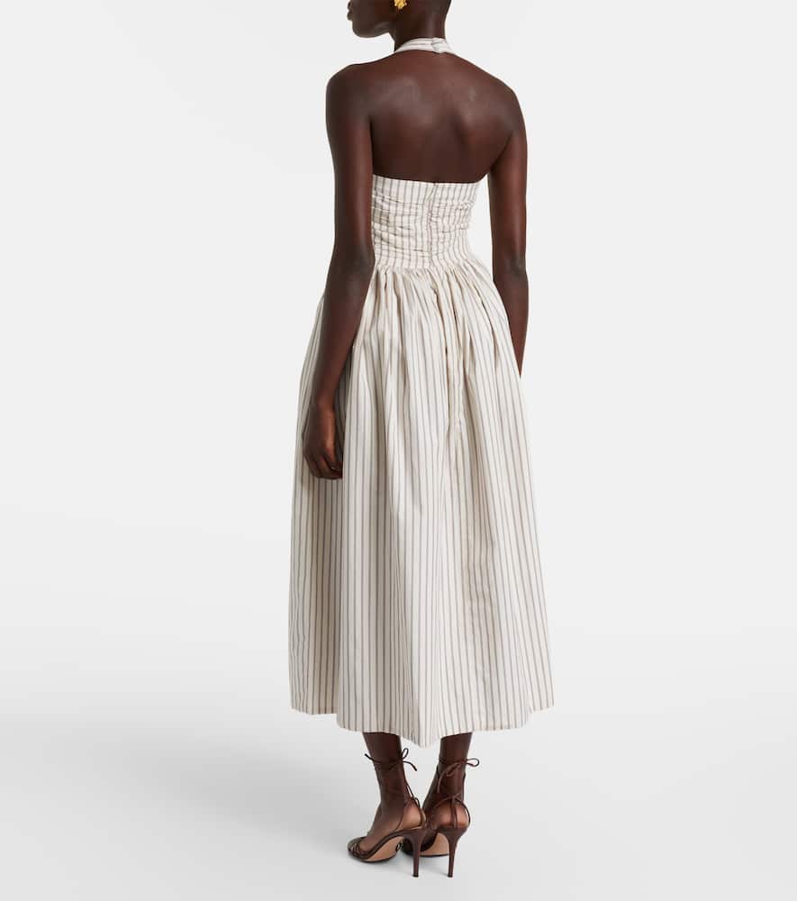 Halterneck striped cotton midi dress