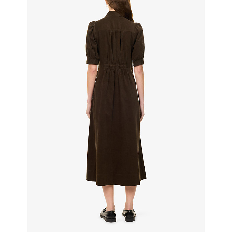Womens Fit-And-Flare Corduroy Cotton Maxi Shirt Dress