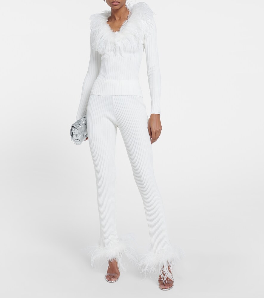 Feather-trimmed knitted top