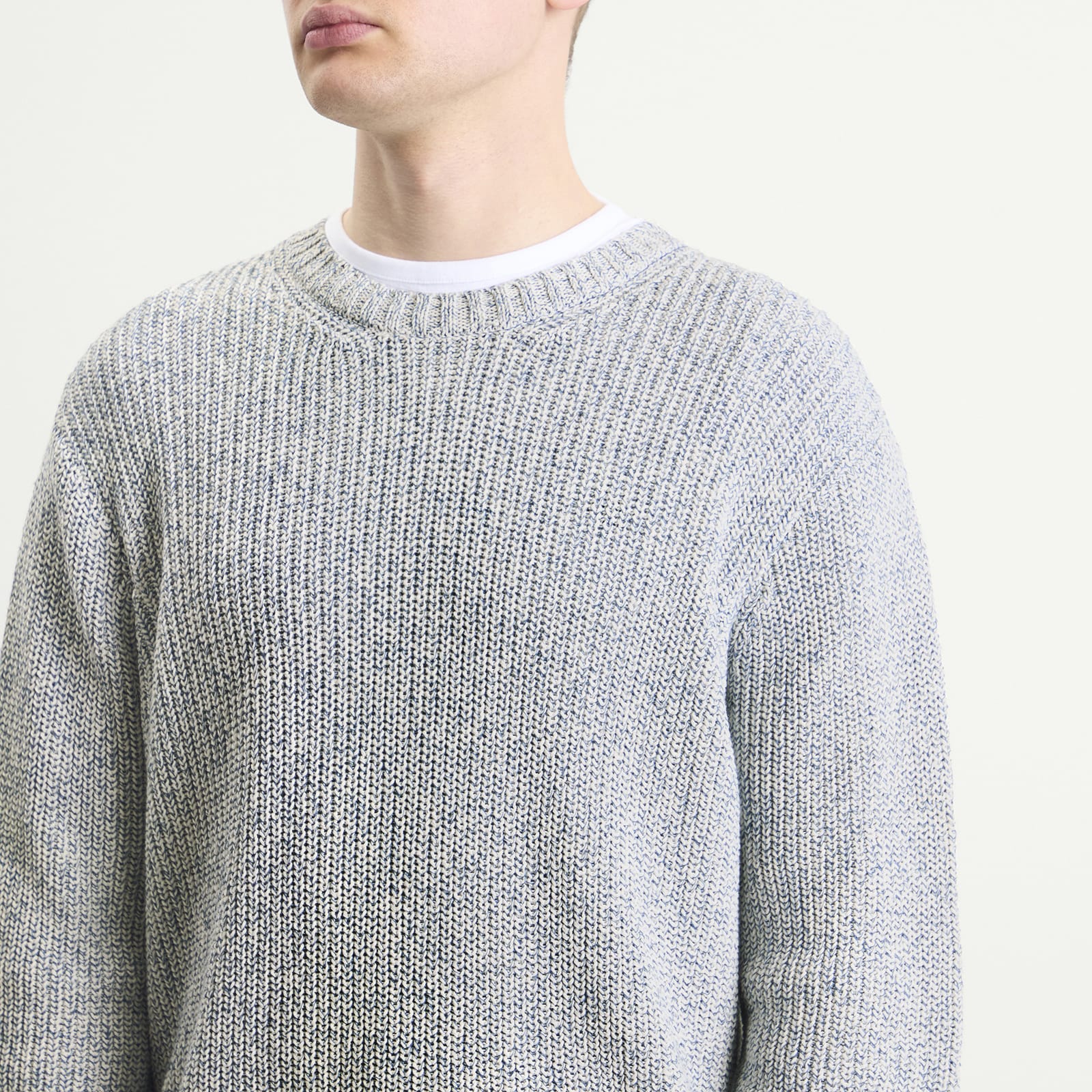 Men's Chain Crew Jumper Melange Light Blue