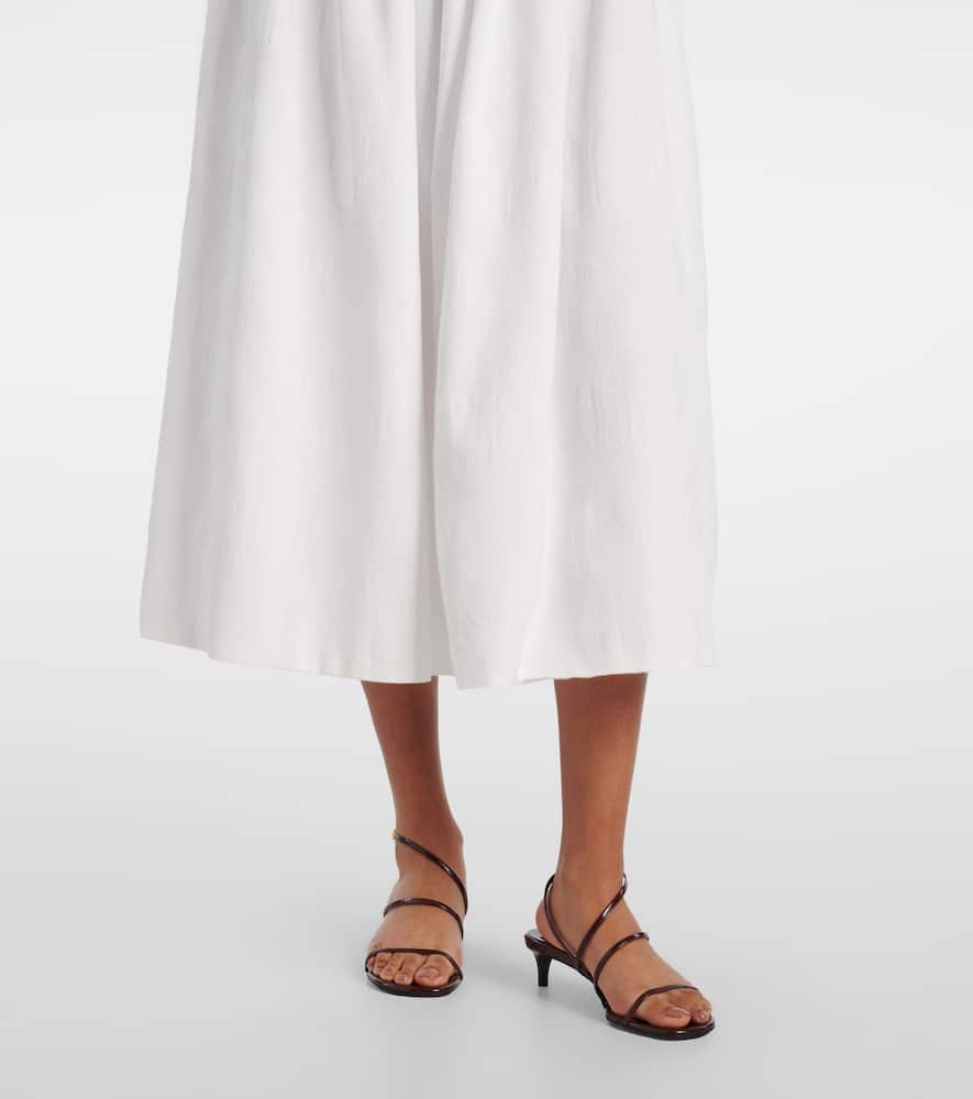 Leia ruched embroidered cotton midi dress