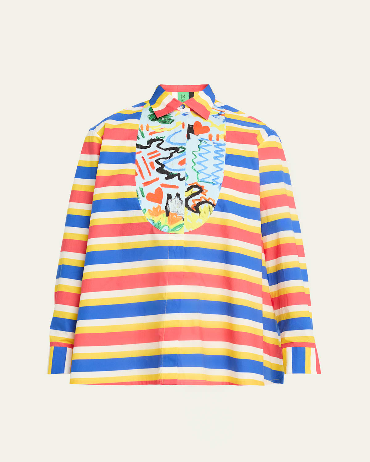 Tropica Striped Cotton Bib-Front Collared Shirt