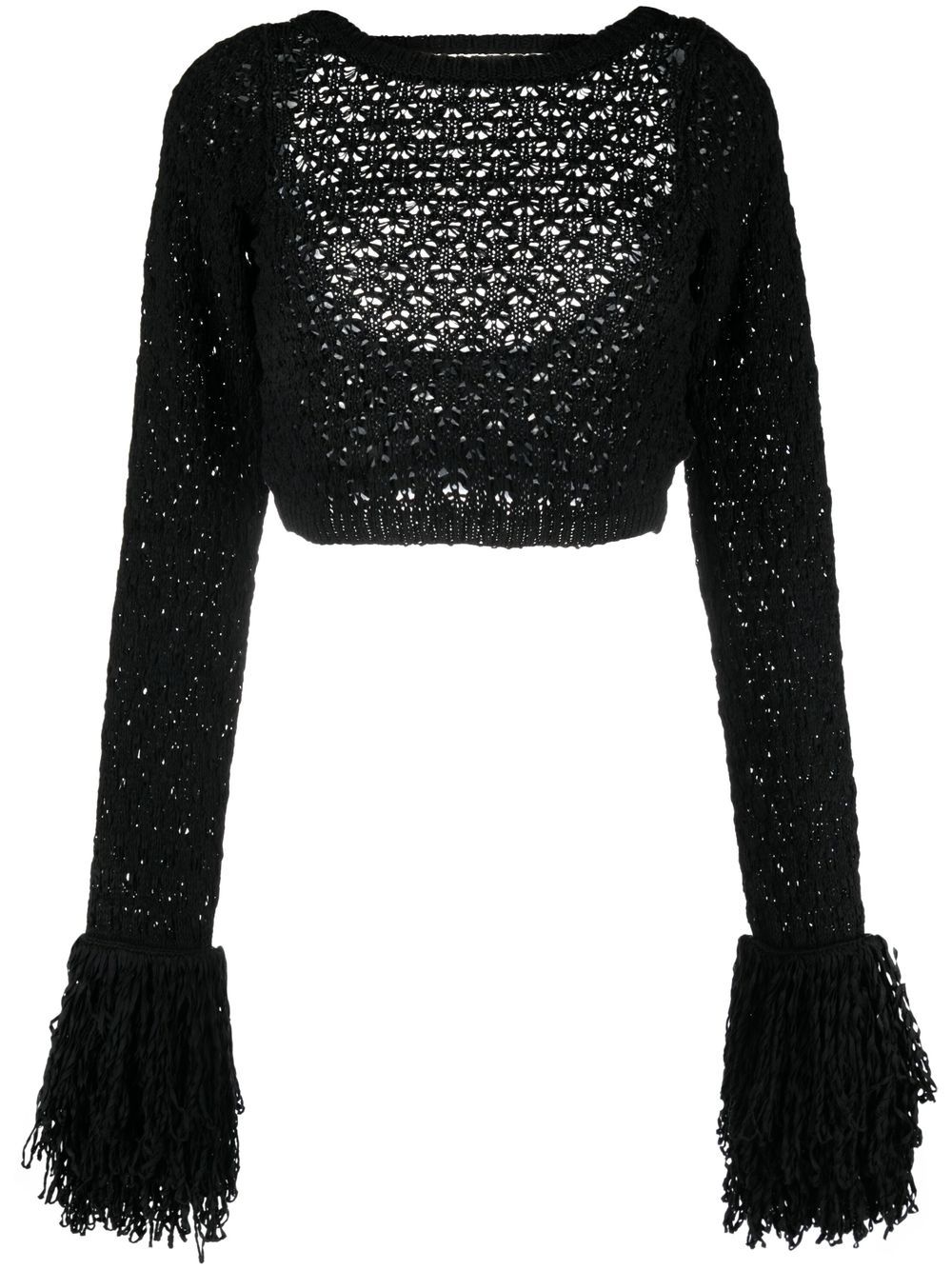 Open-back fringed crop top - Black