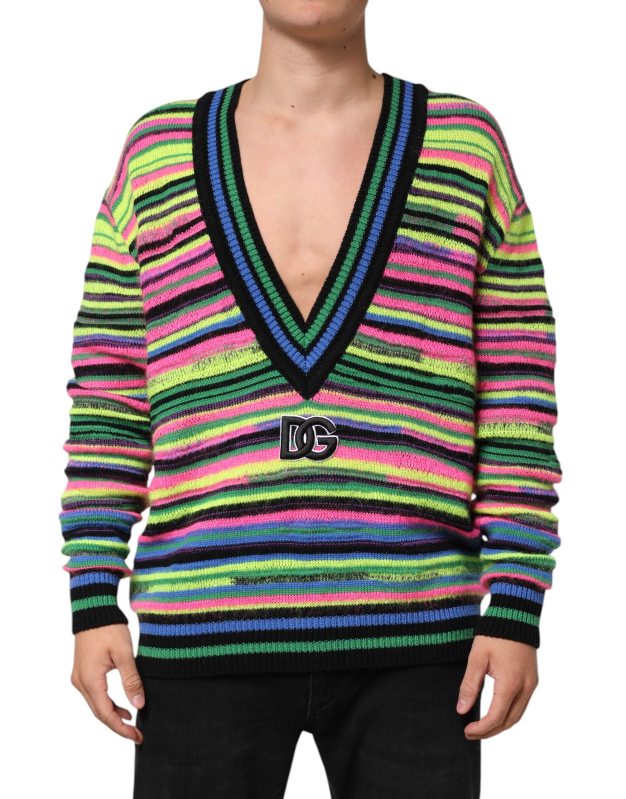 Rainbow Striped Mohair Blend Sweater — Multicolor