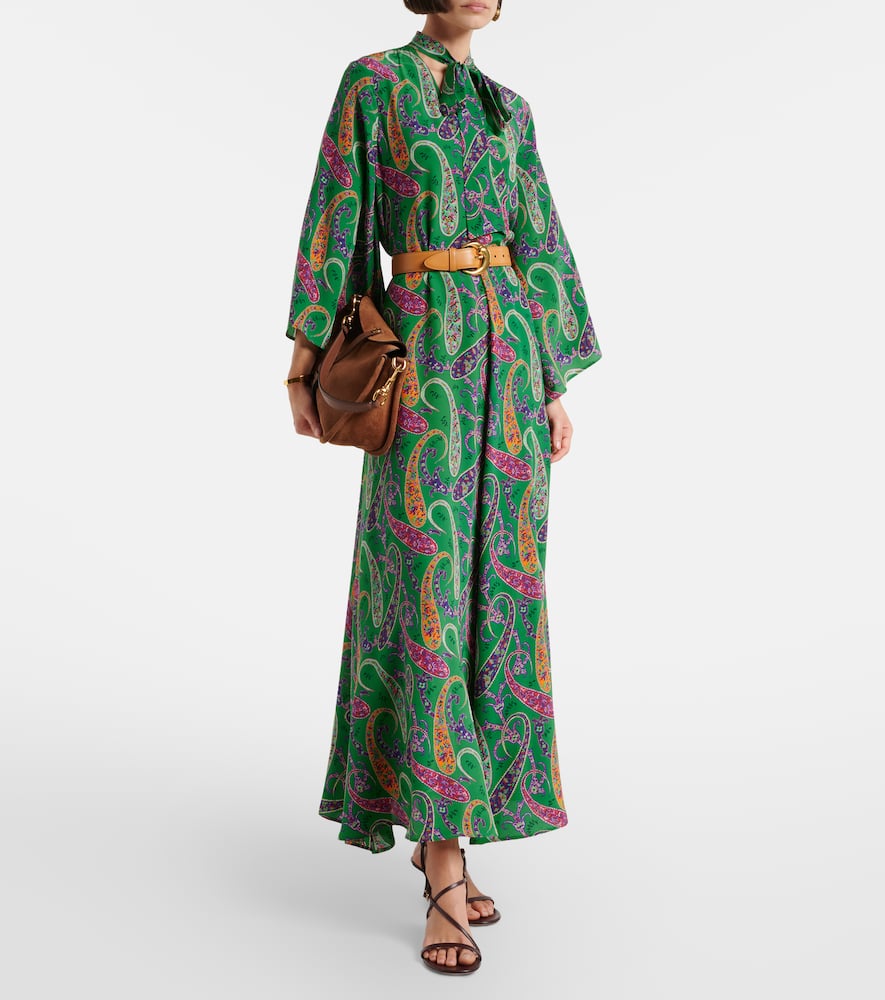 Paisley tie-neck silk maxi dress