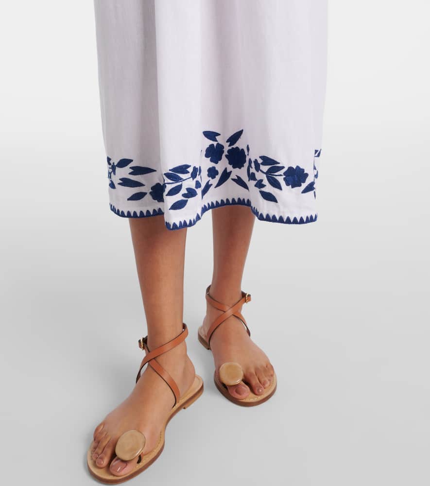 Embroidered cotton and linen midi dress