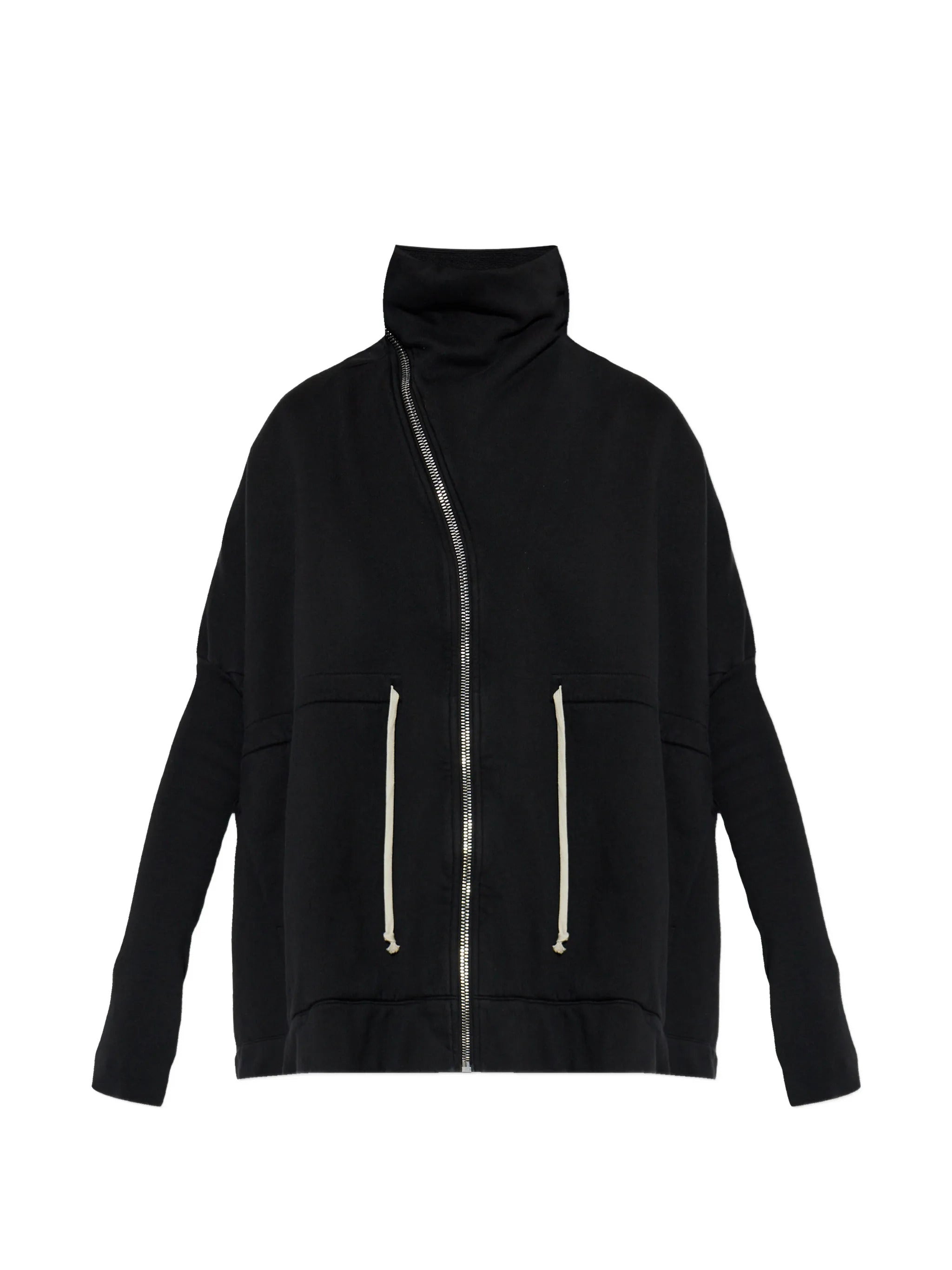 Funnel-Neck Cotton Zip-Up Hoodie with Drawstring Detail and Ribbed Hems (Size S)