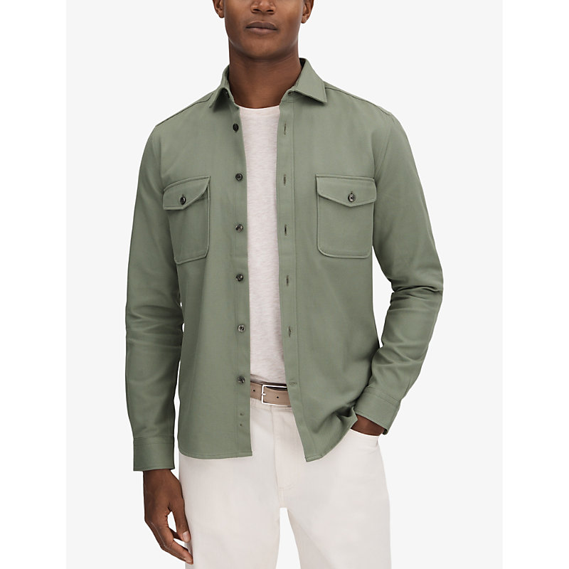 Mens Pistachio Arlo Regular-fit Long-sleeve Cotton Overshirt Xxl