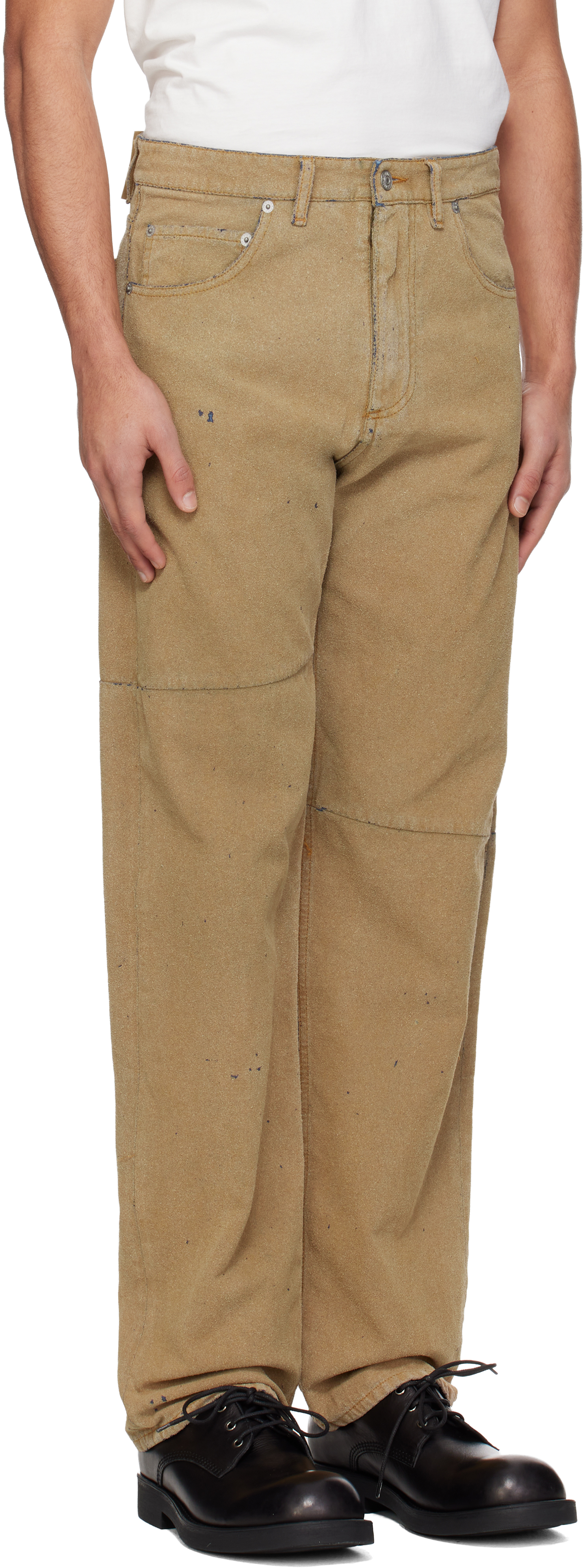 Beige Straight-Leg Faux-Suede Jeans