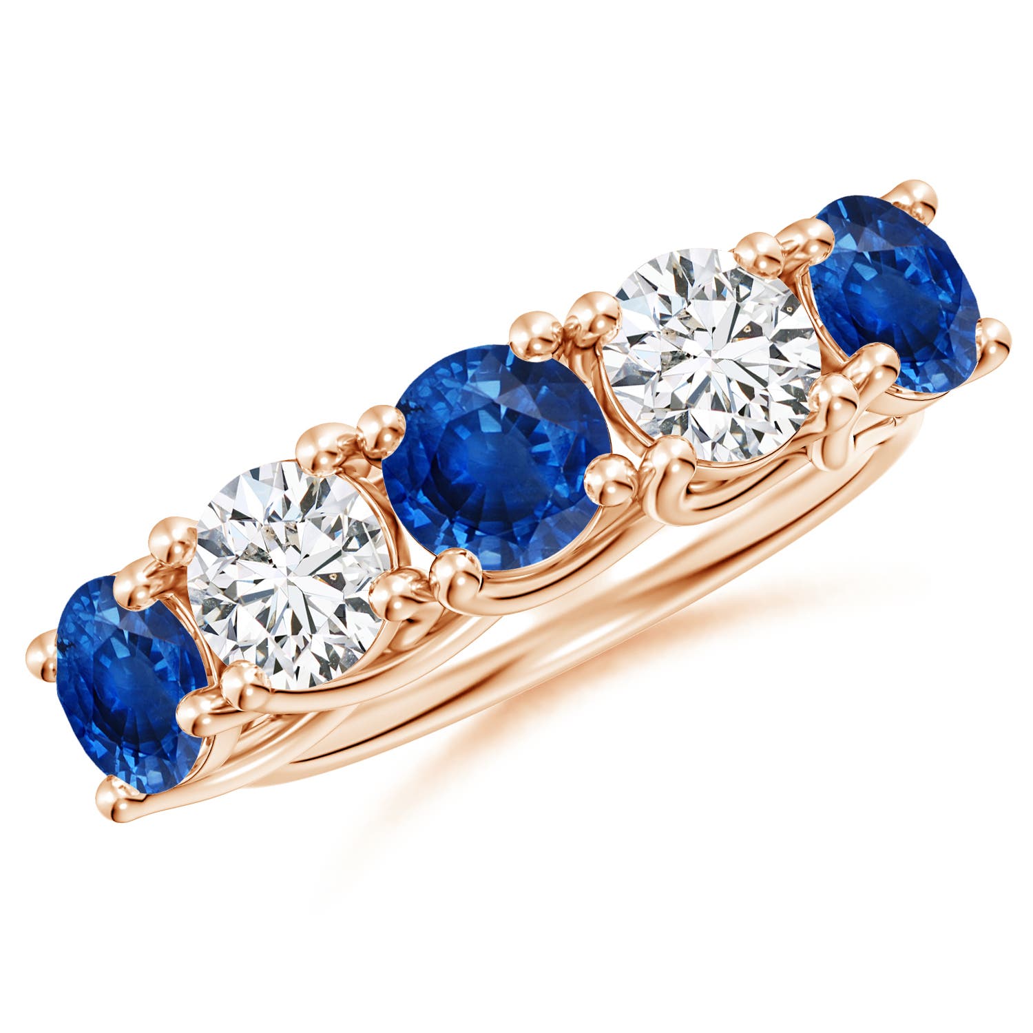 Angara 2.1 Carats Half Eternity Five Stone Sapphire and Diamond Wedding Band in 14K Rose Gold