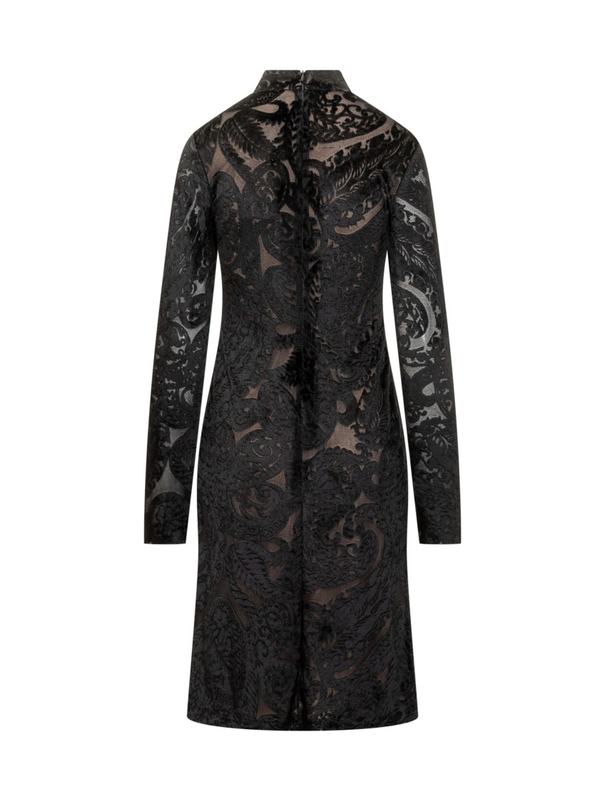 Black Floral Mock Collar Dress