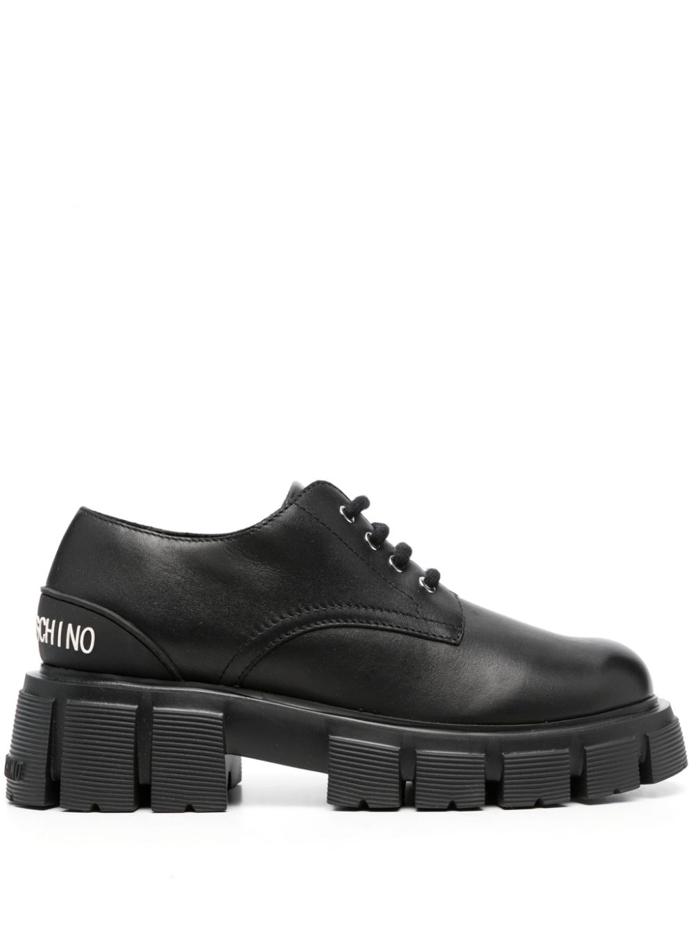 Logo-raised detail leather Derby shoes - Black