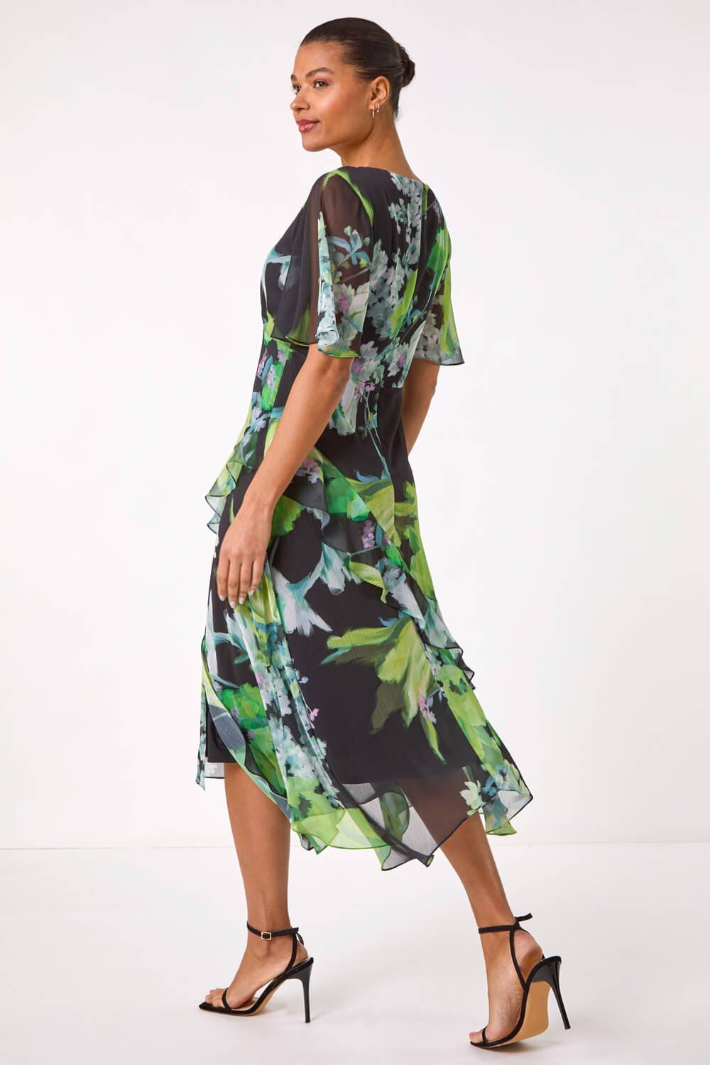 Roman Women's Botanical Floral Frill Dress in Green