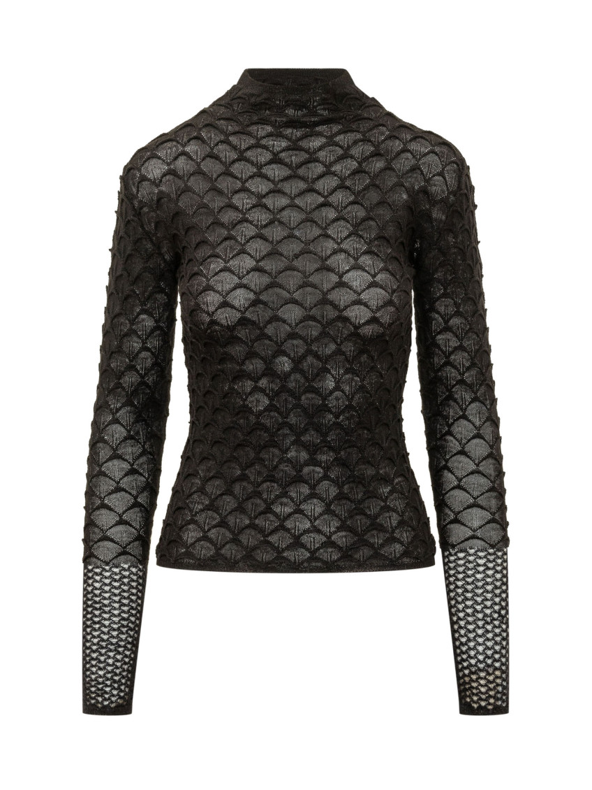Black Textured Mock Collar Sweater