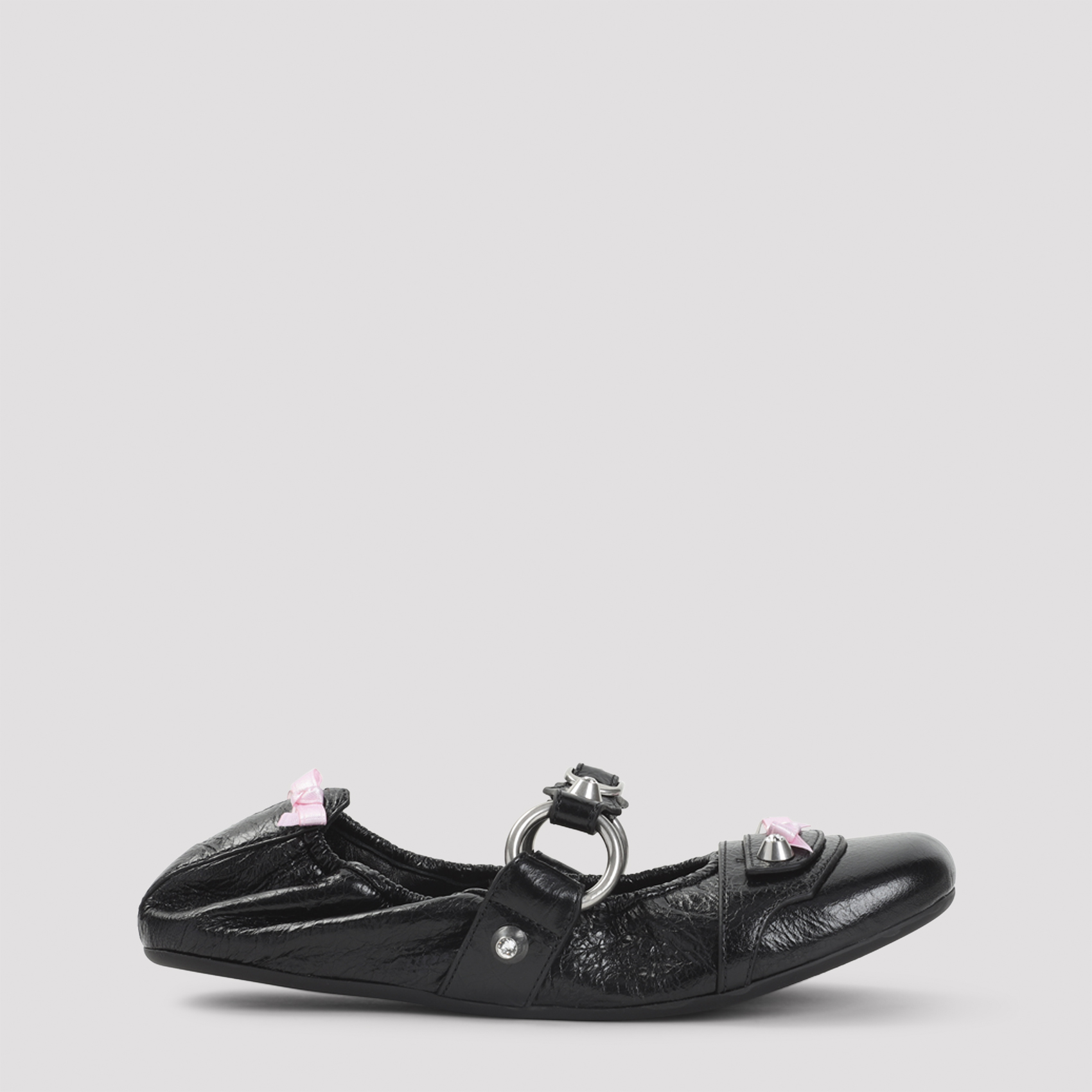 City Flat L005 Sandals Black Lamb Leather Shoe - Women