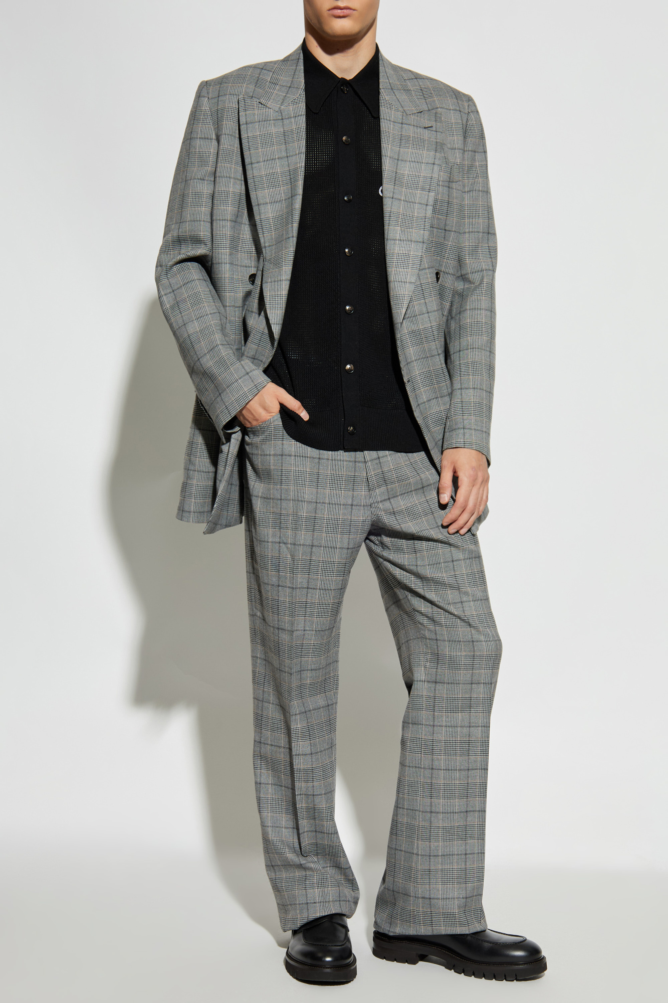 Double-breasted Blazer With A Check Pattern, Men's, Grey