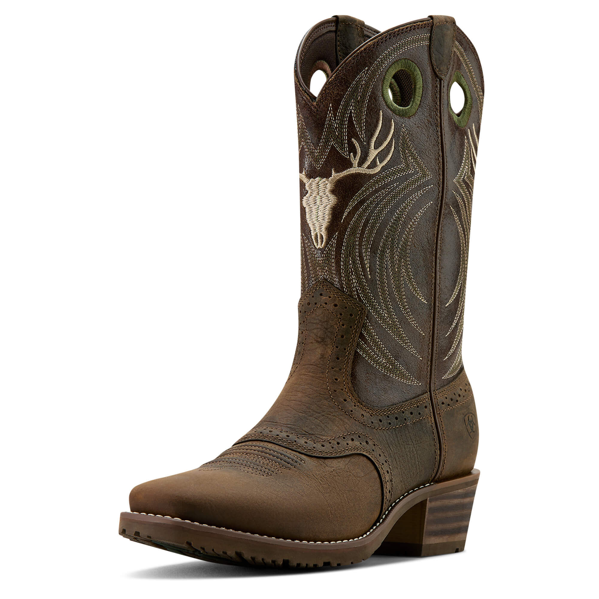 Men's Hybrid Roughstock Antler Cowboy Boots in Wild Taupe Espresso, D Medium Width, Size 7, by Ariat
