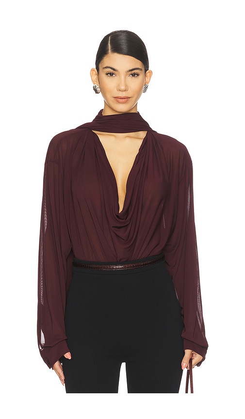 Atlein Draped Collar Blouse in Burgundy - Burgundy. 40 also