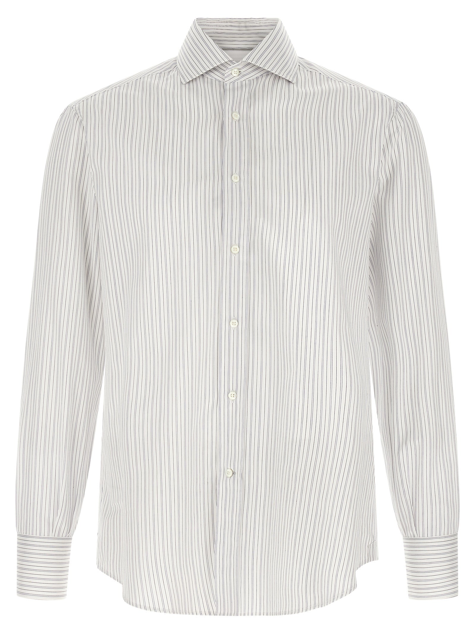 Vertical-Striped Cotton Shirt — Blue