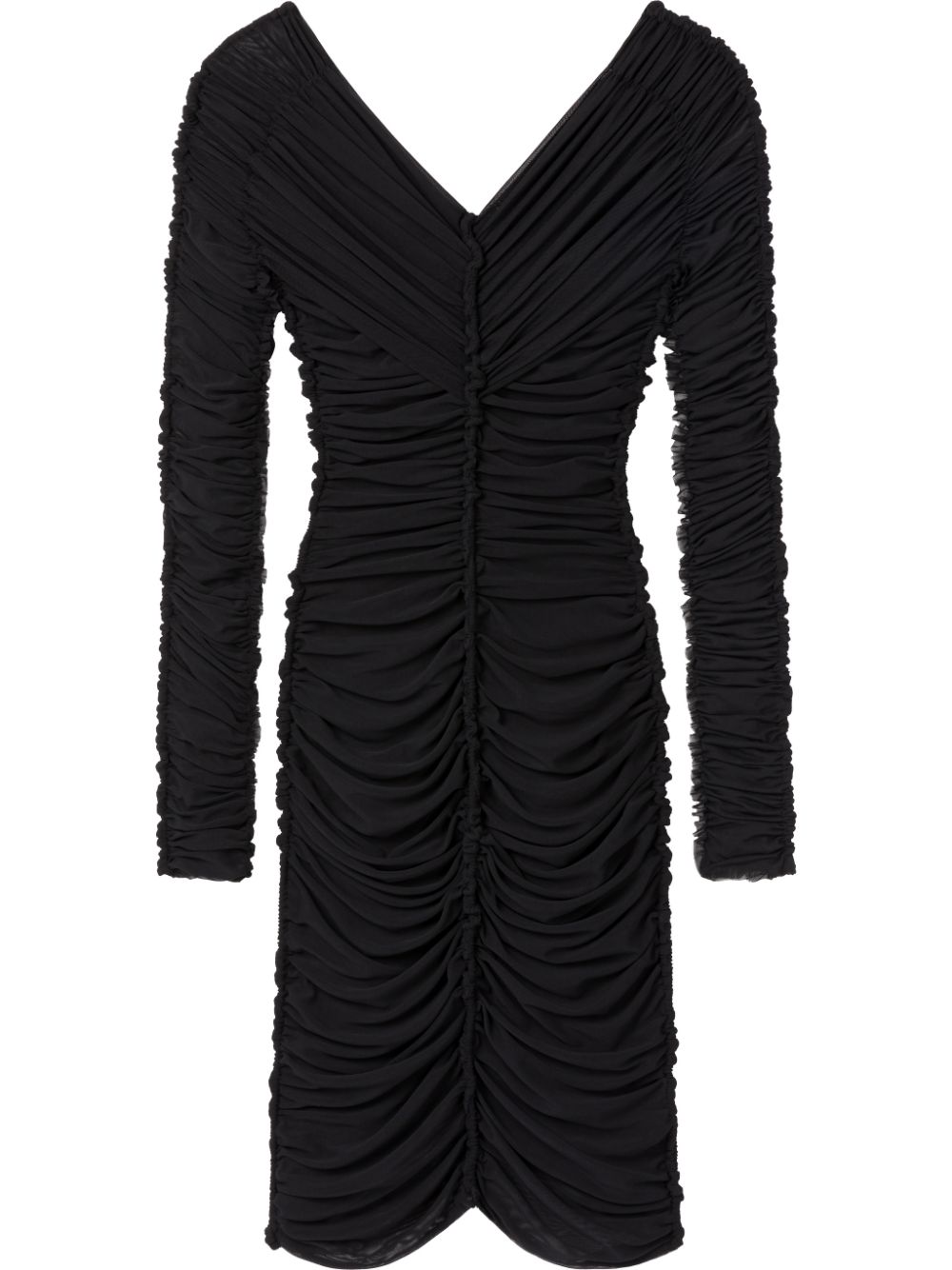 Ruched V-Neck Dress — Black