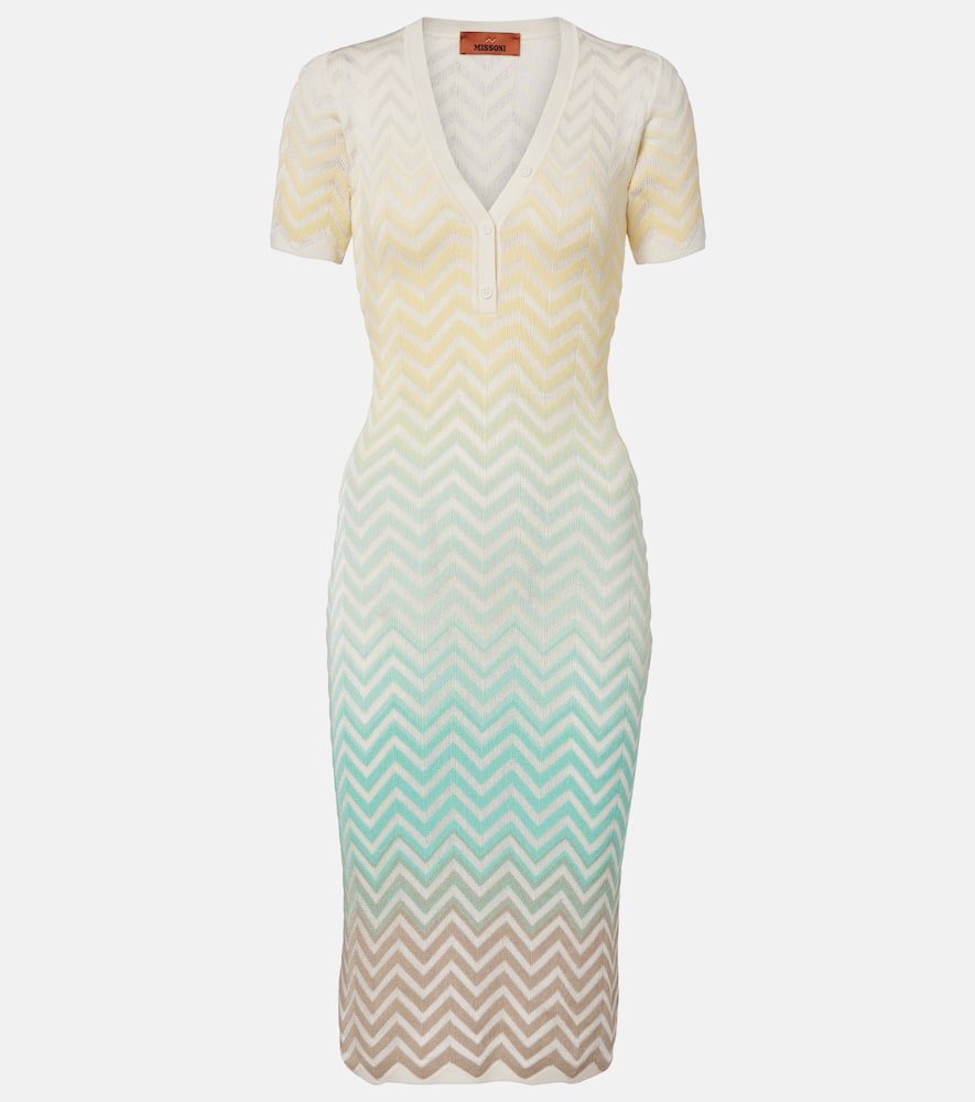 Zigzag knitted cotton-blend midi dress