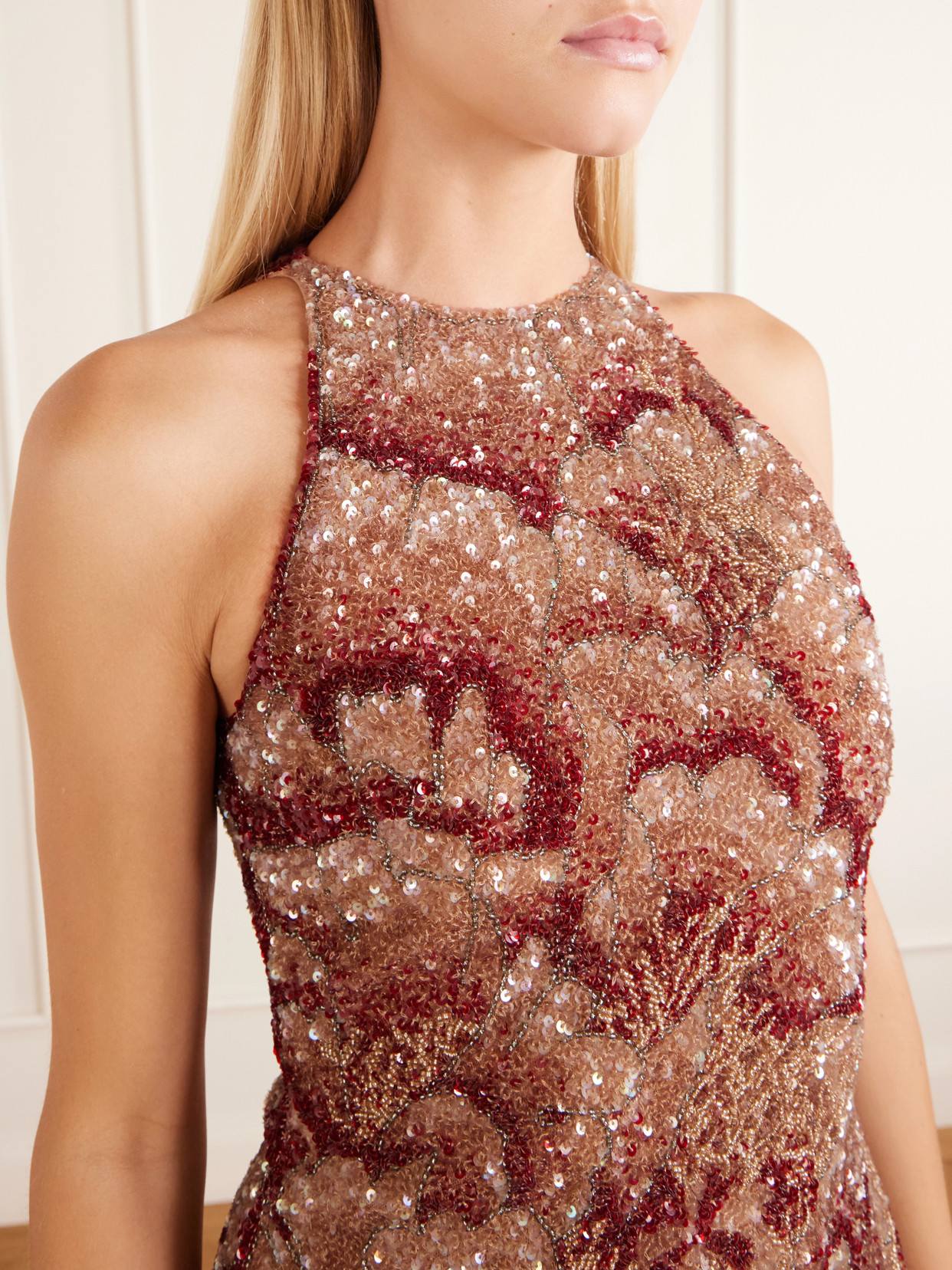 Fringed Beaded Sequin-embellished Mini Dress - Red