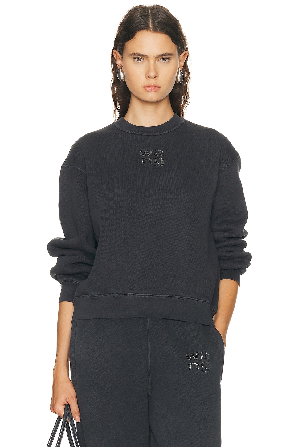 Alexander Wang Hotfix Logo Crewneck Sweatshirt in Washed Black - Black. S also in XS