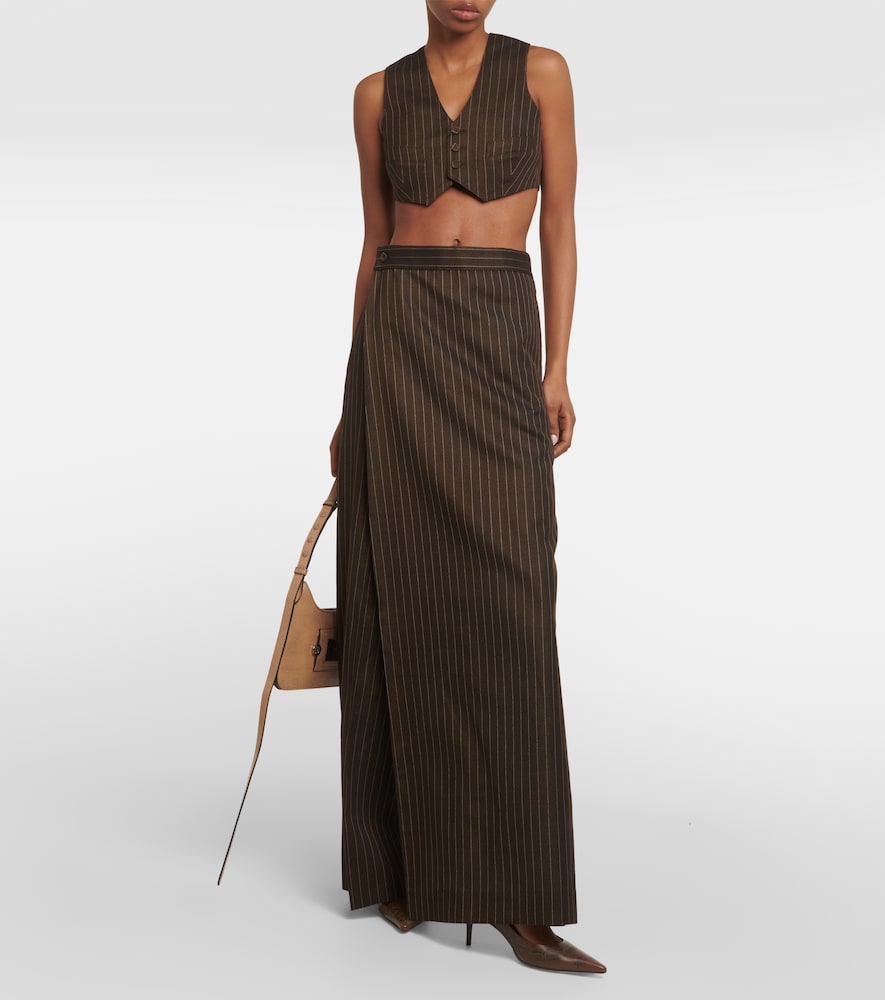 Tattoo pinstripe wool-blend maxi skirt