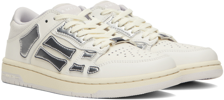 AMIRI White & Silver Metallic Skel Top Low Sneakers