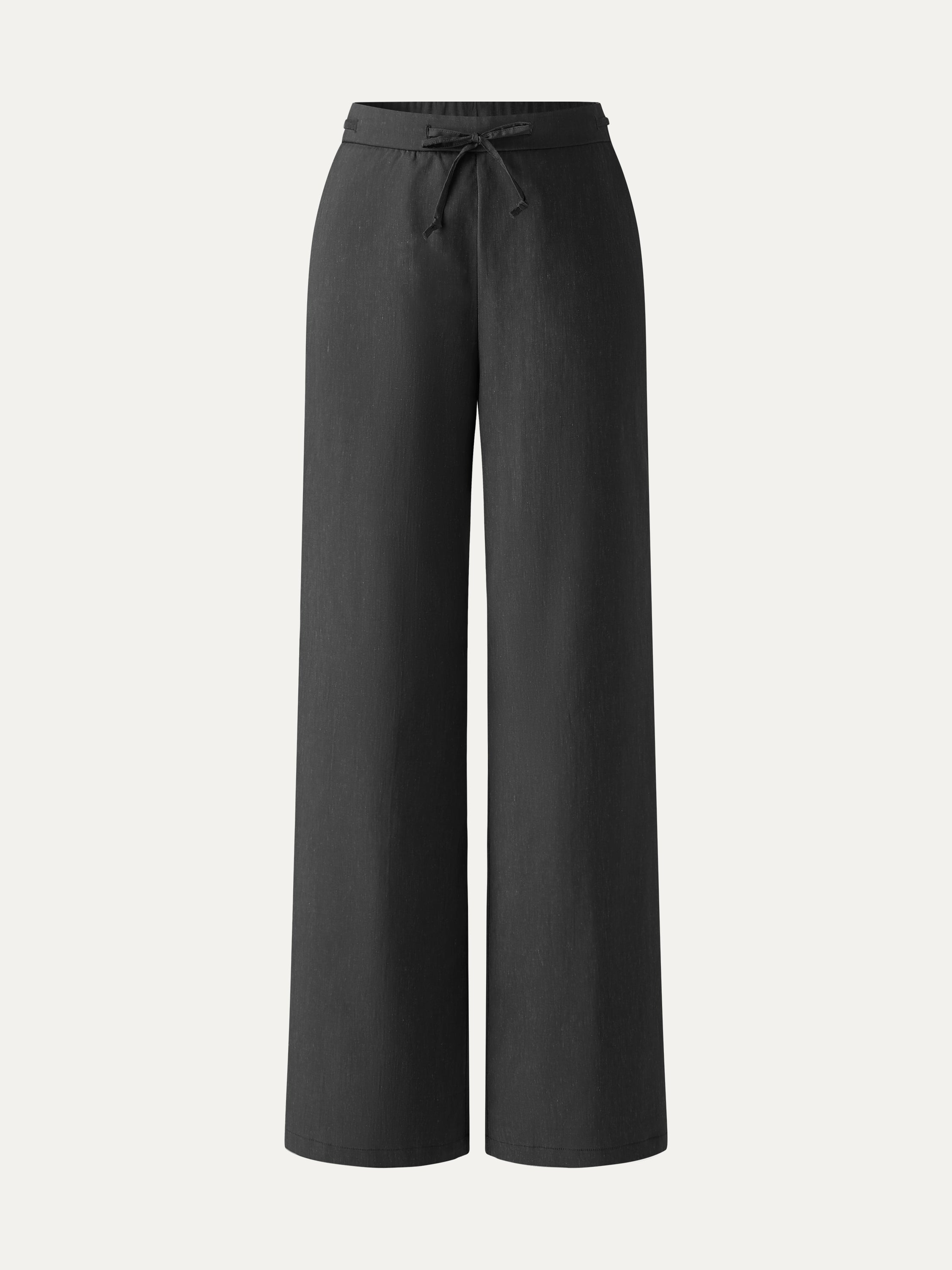 Drawstring Wide Leg Pant with Pockets - Regular / Black